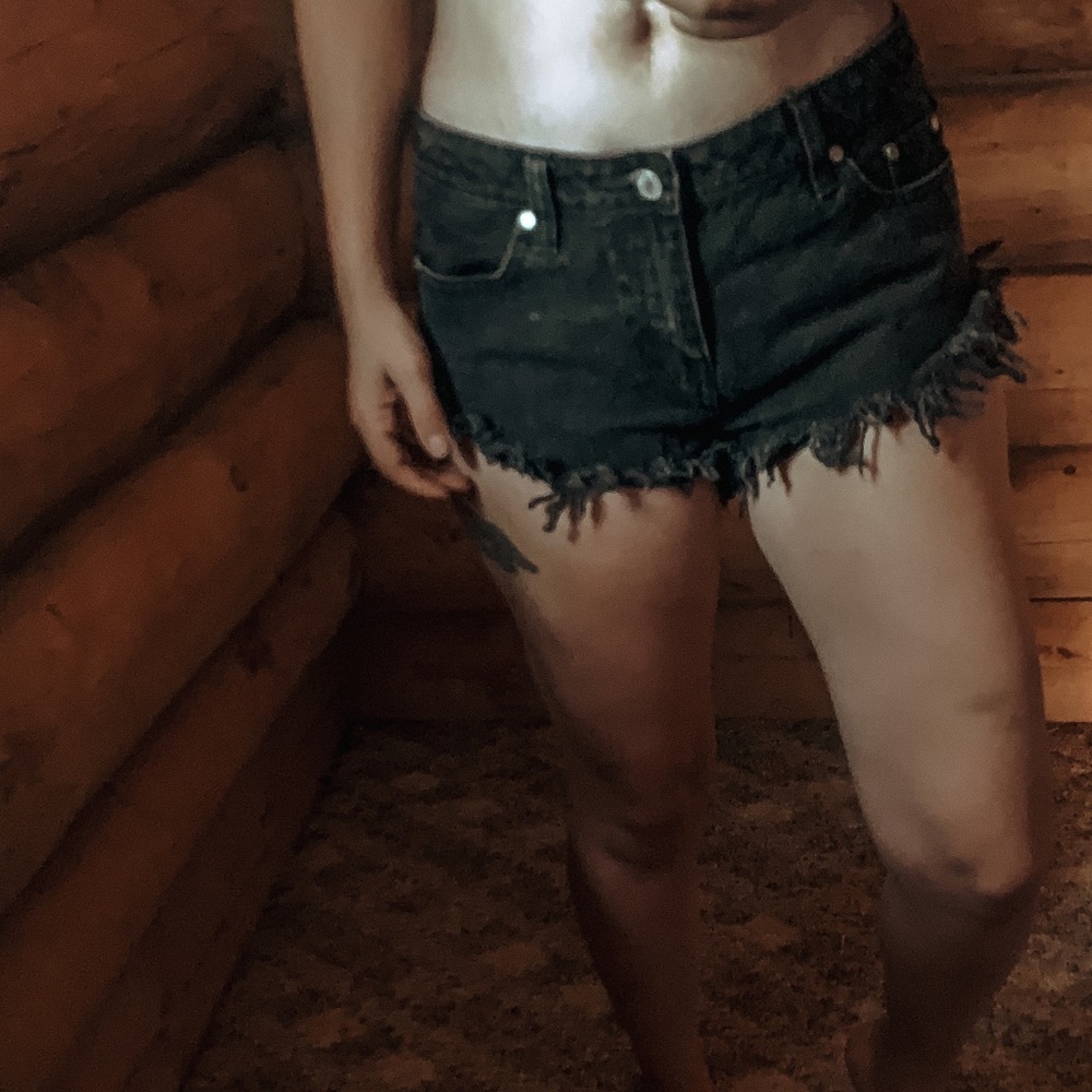 Insight Black Denim Cheeky Shorts 26 Destroyed